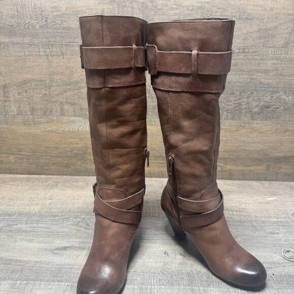 Arturo Chiang Velma Cognac Brown Leather Knee High Boots Women's Size 7.5 - Picture 6 of 7